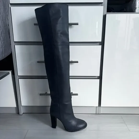 Tamara Mellon Black Calfskin “Prediction” Over-the-Knee Boots Size 39 - Picture 4 of 9